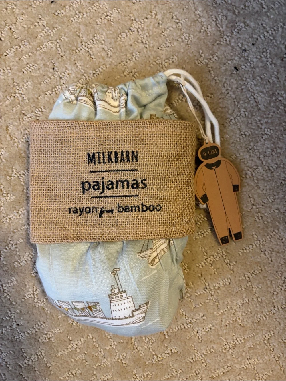 Milkbarn Light Blue Boat-Print Zip One-Piece